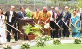 First Lady, Ella Perefoti Mauga (fourth from left) with Gov. Lemanu Peleti Mauga (fifth from left) and Elder K. Brett Nattress (sixth from left)