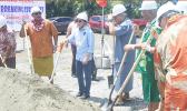 Groundbreaking: Leaders from the American Samoa Government and the Fono along with Anthony Bernardo of AVM Bernardo Engineering during a groundbreaking ceremony for a food processing plant across from Public Works in Tafuna, in January 2016.  [SN file photo]