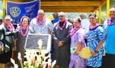 [l-r] Rotary Club of Pago Pago president Agnes Polu, Congresswoman Aumua Amata, Lt. Gov. Lemanu Palepoi Sialega Mauga, CCCAS Fagatogo Rev. Iasepi Ulu, Dept. of Human and Social Service official Lupe Sunia Fiso, a female guest, and Hawaiian Airlines representative Voloti Malietoa