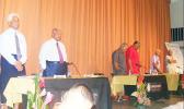 The three gubernatorial teams at last Thursday evening’s gubernatorial forum hosted by the American Samoa Bar Association.  [photo: FS]