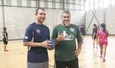 American Samoa Handball Association (ASHA) president and head coach Carl Floor Sr., and ASBA coach Michael Marsik with American Samoa’s U20 Women’s Handball Team practicing in the background