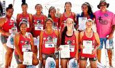 The nine-member Women's Under-18 Handball American Samoa team that will be competing in the 2018 Youth Olympics in October, in Buenos Aires, Argentina. The team is pictured with the American Samoa Handball Association president and coach, Carl Sagapolutele Floor Sr. (far right) at their new handball field next to Night Hawk Maliu Mai Resort.[photo: Leua Aiono Frost]