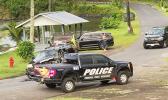 Wrecked truck involved in traffic accident with police cars