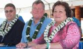 [l-r] Territorial Bank of American Samoa president and CEO, Drew Roberts; Bank of Hawaii senior vice president Hobbs Lowson — who was also a former head of BoH operations in the territory, and Congresswoman Aumua Amata 