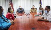 Gov. Lemanu Peleti Palepoi Sialega Mauga (left at head table), along with Lt. Gov. Talauega Eleasalo Va’alele Ale (right at head table) and with members of the COVID-19 Task Force during a news conference last Friday at the Governor’s Office Conference Room, where the governor gave an update on the first repatriation flight, which arrived on Feb. 1st. Gov, Lt. Gov. and some members of COVID-19 Task Force