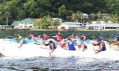 Start of the Open Mixed race of the 2017 Aunu’u Iron Challenge in American Samoa that saw nine teams with 54 paddlers from 5 different countries compete; it’s the first international outrigger race of the year in American Samoa.  [Courtesy photo]