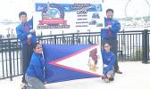 Edrik Scanlan Gaisoa, Daniel Hyuk Wang, Bianca Alenna Serrano and Petania Fou Sagaga with American Samoa flag.