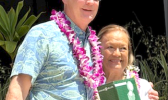 Kitty Simonds accepts the Outstanding Contribution to Pacific Coast Fisheries Award from PSMEC Executive Director Barry Thom Sept. 28, 2026. Photo: Eric Kingma. Kitty Simonds and Barry Thom