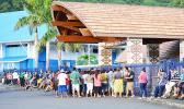 People lined up in front of Lee Auditorium