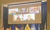 Gov. Lemanu Peleti Mauga on screen during remote meeting