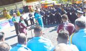 Lt. Lemanu Palepoi Sialega Mauga addressing DPS officers and personnel at the Fagatogo Malae yesterday morning during the official opening of Police Week in American Samoa.  [photo: AF]