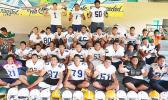 Lions Defensive unit for both Varsity and JV posing for a group photo. [photo: TG]