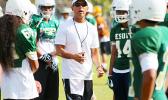 Leone Lions Defensive Coordinator (DC) Filoiali'i Langkilde briefing his defense during practice. [photo: TG]