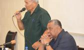 Gov. Lolo M. Moliga, with Lt. Governor Lemanu Peleti Mauga, addressing the cabinet during a meeting last week. The governor says he is going to veto some of the revenue measures that were passed by the Fono. [photo: AF]