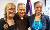 American Samoa filmmaker Queen Muhammad Ali is one of 70 finalists for the 2017 National Creative Placemaking Fund (NCPF).  The ArtPlace Fund invests money in communities across the country in which artists, arts organizations, and arts and culture activity help drive community development change. Governor Lolo Moliga conveyed last week how proud he is of Queen's efforts. Pictured Queen Muhammad Ali (right), Gov Lolo Moliga (center), Flo Pereira (left). [courtesy photo]