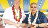 Interior Secretary Fofoga-o-Samoa Ryan Zinke presents Governor Lolo Matalasi Moliga with a special medal