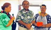 ducation Department director Dr. Ruth Matagi-Tofiga (far left), on behalf of the National Honor Society of Manua High School, presenting a $1,000 donation to hospital CEO, Faumuina John Faumuina (middle) and Dialysis nursing director Olita Tafiti