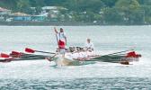 Winner of the first heat of the 2017 Annual Flag Day Faustasi Faigamea i le Tai, the Manulele Tausala from Nuuuli, last year’s winner of the Flag Day race, brought in an overall time of 35: 24.78, resulting in a #3 standing among the 9 fautasi that raced, and making it to the final championship race today. [Photo: LF]