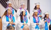 In this photo, seven of the eight graduates of the Manumalo Baptist Academy Class of 2021 are seen singing one of the their special songs, during their Commencement ceremony on May 28th. Seven of the eight Manumalo graduates