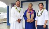 [l-r] Father Pio Afo, First Lady Cynthia Malala Moliga and Christina Fualaau