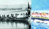 An old fautasi circa 1903, and a local new hi-tech fautasi built for speed — racing only. The former was built for war, cargo, passengers and racing. [Photos: American Samoa’s Historic Preservation Office archives, and Samoa News files] 