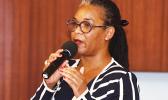 Dr. Tonia Bagby, associate director Veterans Affairs Pacific Island Healthcare System, answers questions during a town hall meeting for veterans at the Maui Arts & Cultural Center on Tuesday. [The Maui News / MATTHEW THAYER]