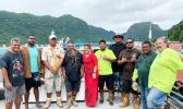 The MV Manu’atele II crew, including chief engineer, Jimi Lang (far right), and master captain Loleni Faiai (2nd from right). Also pictured is  Capt. Sasualei Moliga and Port Administration director Taimalelagi Dr. Claire Poumele