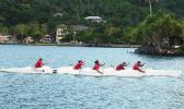 Alo O Samoa club took first place at the first Harbor Classic V6 outrigger race in American Samoa at the Sadie’s By the Sea Beach last Friday. Alo O Samoa only had 5 paddlers but was able to take the win with great teamwork effort, according to their captain, who steered their boat.  [Photo: Ese Malala]