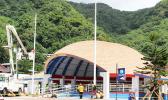 The refurbished Fagatogo Pavilion with the new flag poles in front.