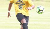 Team captain for the Pago Youth Soccer Team, Ryan Samuelu – clearing out the ball during the second half of their OFC Champions League Qualifier as they tied Veitongo FC 1 - 1 in their first match up of the competition. [photo: TG]