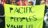  A banner at the protest against the End of Life Choice Bill.