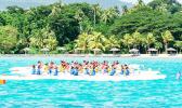 An action shot of va'a teams lining up at the Pacific Games event