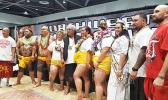 The two men and three women who got their traditional Samoan tatau during the Northwest Tatau Festival held at the Greater Tacoma Convention Center June 30-July 2. Pictured with them is event organizer Whitey Chen (far left), Su'a Suluape Alaiva'a Petelo (center), Ms. American Samoa Antonina Lilomaiava, Su'a Suluape Peter, and Suluape Steve Looney.  [photo: Blue Chen-Fruean]