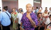 Talalelei Pauga and supporters outside court in Apia