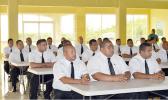 Some of the 40 recruits of the 25th Police Academy, which started yesterday at the Veterans Memorial Center at Tafuna Industrial Park.  [photo: AF]