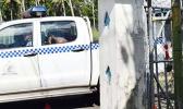 Police car at Tafaigata Prison gate. 