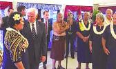 Congresswoman Aumua Amata has a word with Vice President Pense during his brief stop over in the territory.  [photo: Leafauna Tavai Yahn]