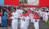 The start of the procession of worshiper from the Holy Family Parish in Fatuoaiga