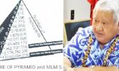 Graphic of pyramid scheme with photo of PM side by side