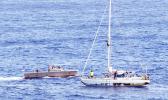In this Wednesday, Oct. 25, 2017 photo, sailors from the USS Ashland approach a sailboat with two Honolulu women and their dogs aboard as they are rescued after being lost at sea for several months while trying to sail from Hawaii to Tahiti. The U.S. Navy rescued the women on Wednesday after a Taiwanese fishing vessel spotted them about 900 miles southeast of Japan on Tuesday and alerted the U.S. Coast Guard. The women, identified by the Navy as Jennifer Appel and Tasha Fuiaba, lost their engine in bad weather in late May, but believed they could still reach Tahiti. (Mass Communication Specialist 3rd Class Jonathan Clay/U.S. Navy via AP) In this Wednesday, Oct. 25, 2017 photo, sailors from the USS Ashland approach a sailboat with two Honolulu women and their dogs aboard as they are rescued after being lost at sea for several months while trying to sail from Hawaii to Tahiti. The U.S. Navy rescued the women on Wednesday after a Taiwanese fishing vessel spotted them about 900 miles southeast of Japan on Tuesday and alerted the U.S. Coast Guard. The women, identified by the Navy as Jennifer Appel and Tasha Fuiaba, lost their engine in bad weat