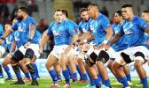The Samoan team perform the haka before taking on New Zealand in 2017.