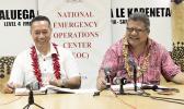 (L-R) Agafili Tomaimano Shem Leo, Interim Chairman NEOC and Director General of Health Leausa Samau Dr. Take Naseri.