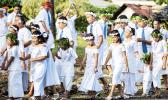Children parading to White Sunday celebration in Samoa