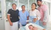 (L-R) RN Lautasi Alao, RN        Amanaki Lautusi, Koreta and Visesio with Samoa's New Year baby of 2021. [