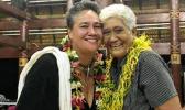 Pacific author Sia Figiel (L) has returned to her island home, Samoa, and stands here with one of her inspirations, English teacher, Sister Vitolia Mo’a, a respected Samoan and Pacific scholar in her own right. Sister Vitolia was at the Samoa launch of Sia's newest book, "Freelove" to cheer her on, and enjoy the warm glow of her famous student's success. (courtesy photo) Pacific author Sia Figiel (L) with former teacher, Sister Vitolia Mo’a