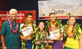 McDonald’s American Samoa vice president of Marketing and Public Relations, Larry Sanitoa (far left), pictured with students who took first, second and third place —there were two who placed third — following yesterday’s Samoa News 2017 Territorial Spelling Bee competition at the KVZK-TV studio. [photo: AF]
