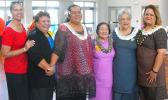 ASCC Samoan Studies Institute Director Okenaisa Fauolo-Manila (third left) receives congratulations from ASCC president Dr. Rosevonne Pato, First Lady Cynthia Malala Moliga, and other dignitaries