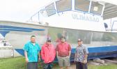This photo, taken last month in Apia, Samoa and provided over the weekend to Samoa News by ASG Commerce Department, shows [l-r] Youth and Women’s Affairs Deputy Director Pa’u Roy Ausage, Gov. Lolo Matalasi Moliga, Samoa government fisheries official Ueta Fa’asili Jr, and the Governor’s chief of staff Fiu J. Saelua in front of the “super alia” vessel named, Ulimasao, which belongs to the Samoa government Ministry of Agriculture and Fisheries.  [photo: provided DOC]