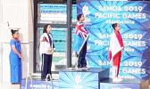 Tilali Scanlan on the pdoium after winning her silver medal with gold winner Moana Wind and bronze, Poerani Bertrand