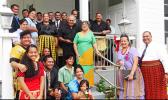 Gov. Lolo M.  Moliga and First Lady Cynthia Moliga with members of the Tongan community who brought food for the first family to the Governor’s Mansion on Sunday, Jan. 5, 2014. Mafi Sione Lousiale Lotolua Kava said, , “We, the adopted sons and daughters of American Samoa of Tongan decent felt it an honor and an obligation to provide this “pola” of food to the father and mother of the Territory of American Samoa.”   [SN file photo]
